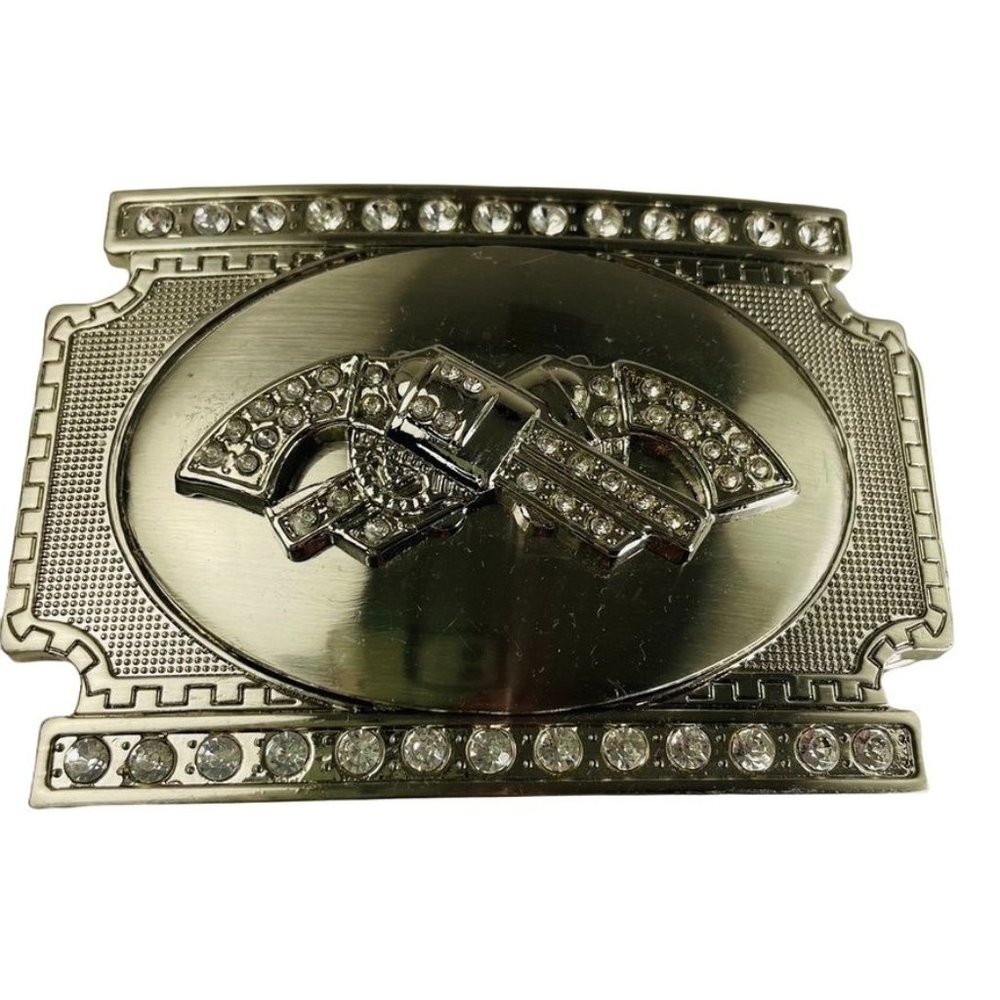 Novelty  Interchangeable Belt Buckle Double Revolver Gun Gangster Large RARE u